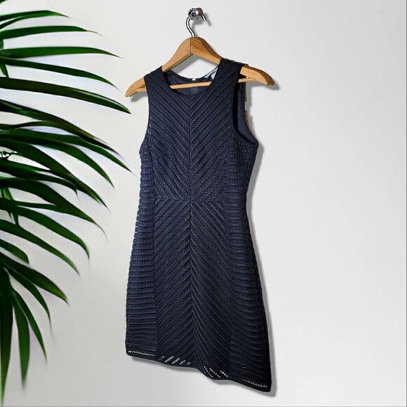 H&M Textured Stripe Sleeveless Black Fit & Flare Mini Dress - Picture 6 of 9